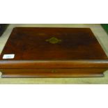 Mahogany table box with hinged top and brass inset panel (42.5cm x 27.5cm x 10cm)