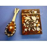19th C tortoiseshell and Mother of Pearl inlaid card case with hinged top (10.5cm x 7.5cm x 1.