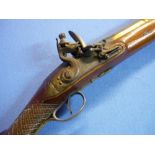 Early 19th C flintlock brass barrelled Blunderbuss with 16 inch staged cannon brass barrel with
