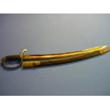 British hanger type sword with 24 inch curved single fullered blade with double edged point engraved