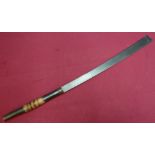 19th C Burmese style sword with 16 1/2 inch blade, with turned wood grip
