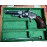 Mahogany cased Smiths .32 rimfire revolver with part fitted case, retaining much of original