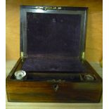 19th C rosewood writing box with fitted interior (30cm x 23cm x 11cm)