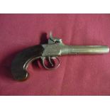 Percussion cap pocket pistol with 3 1/4 inch turn off barrel, various proof marks and walnut grip