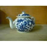 Chinese blue & white teapot of squat design decorated with four clawed dragon and floral detail,
