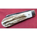 Sheffield made 2 1/2 inch single bladed pocket knife with two piece Sambar horn grips