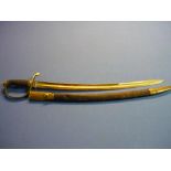 British hanger type sword with 24 inch curved single fullered blade with double edged point engraved