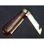 Single bladed gutting type pocket knife with two piece wood grips by A Wright & Son Sheffield