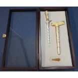 Modern mahogany rectangular cased Malaysian miniature Kris with gilt metal sheath (cased 7.5cm x