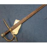 Late 19th C Spanish bull-fighters type sword, with 35 inch double edged blade with engraved detail