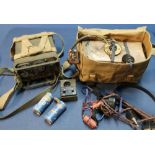 British military wireless set No. 38 MK2 with webbing carrying strap stamped M.E. CO 1942, and a