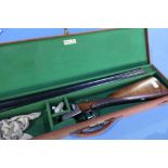 Cased Army & Navy 12 bore side by side ejector shotgun with 28 inch barrels, choke 3/4 IC, 15 1/4