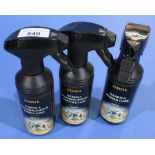 Set of three brand new ex-shop stock Harkila 250ml spray bottles including Waterproofing Fabric