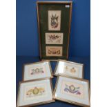 Selection of seven framed and mounted WWI embroidered postcards, including four Royal Flying Corps