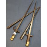 Two 19th C French Gras bayonets complete with scabbards, dated 1881 (2)
