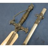 19th/20th C American Masonic sword with 28 inch double edged blade with engraved detail, complete