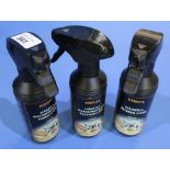 Set of three brand new ex-shop stock Herkila 250ml spray bottles including Waterproofing Fabric