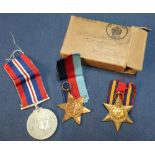 Group of three WWII medals comprising of 39-45 Star, Burma Star and War medal with original