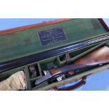 Cased Charles Hellis bore side by side ejector shotgun with 30 inch barrels, choke 1/2 and 1/4, with