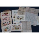 Small collection of various paperwork and ephemera including various WWI embroidered postcards,