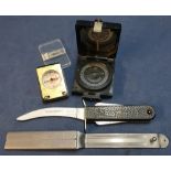 British military Joseph Rodgers of Sheffield survival knife with sheath 220/2202, a compass Magnetic