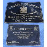 Two leather trade labels for Holland & Holland and Churchill