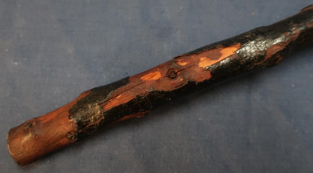 19th C Irish Shillelagh wooden club inset with white metal engraved presentation disk inscribed ' - Image 3 of 3
