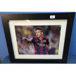 Framed and mounted signed Neymar photo