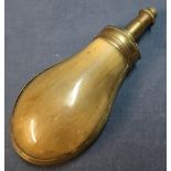 19th C pressed cow horn pistol flask with plunger top, with flattened horn to one side and convex to