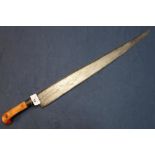 19th C Khyber knife with 23 1/2 inch tapering blade, the first section with engraved detail, with