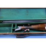 Cased Vickers Armstrong 12 bore side by side ejector shotgun 27 1/2 inch barrels, choke 1/4 & 1/4,
