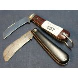 Two vintage pruning type pocket knives, one marked Sheffield
