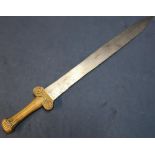 Late 19th C French style Gladius type sword with 18 1/2 inch double edged blade stamped with cross