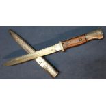 German Mauser saw back bayonet with 9 3/4 inch saw back blade, two piece wooden grips and steel