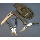 Old Timer Multi-tool belt pouch comprising of cutters, 2 1/4 inch bladed knife and 6 inch bladed saw