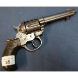 Colt .41 centre fire double action revolver with 4 1/2 inch barrel with engraved details to the