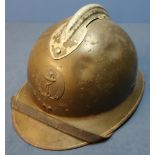 WWI French naval steel helmet complete with liner and chin strap.