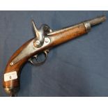 Mid 19th C continental percussion cap military type pistol with 7 3/4 inch barrel, with traces of