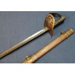 British military Victorian officers sword with 32 1/2 inch straight single part fullered blade