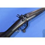 D. Wales 10 bore side by side hammer gun with 34 inch damascus barrels with underlever opening,