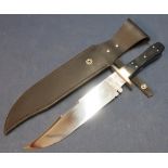 John Nowill of Sheffield Bowie knife with 9 inch blade, brass crosspiece and two piece horn grip,