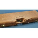 Browning Italian made brown leather double shotgun case with fitted interior and combination