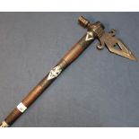 North American Indian pipe axe, the engraved steel head with double edged point with central heart