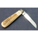 Sheffield made single bladed pocket knife with Sambar horn grips