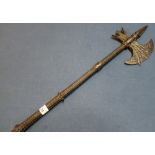 Heavy decorative cast metal hand axe with steel shaft (length 60cm)