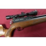 Logun PCP Air Rifle .22 S.W.P 3000 PSI with carbon fibre sound moderator, fitted with Optik scope