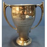 Mappin & Webb Sheffield silver hallmarked twin handled military trophy cup 'C. O. D Old Dalby