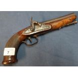 Mid 19th C .65 percussion cap pistol with 5 inch octagonal barrel, possible replacement lock and