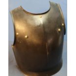Heavy steel breastplate with brass rivets and mounts, and internal hanging hooks (height 37.5cm)