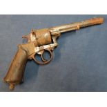 Belgium pinfire revolver with 5 1/2 inch octagonal barrel and two piece wooden grips (A/F)